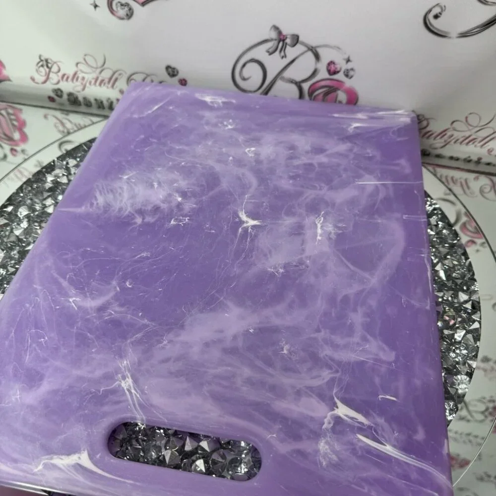 Marble swirl cutting board purple white plastic decor kitchen crystal geode look
